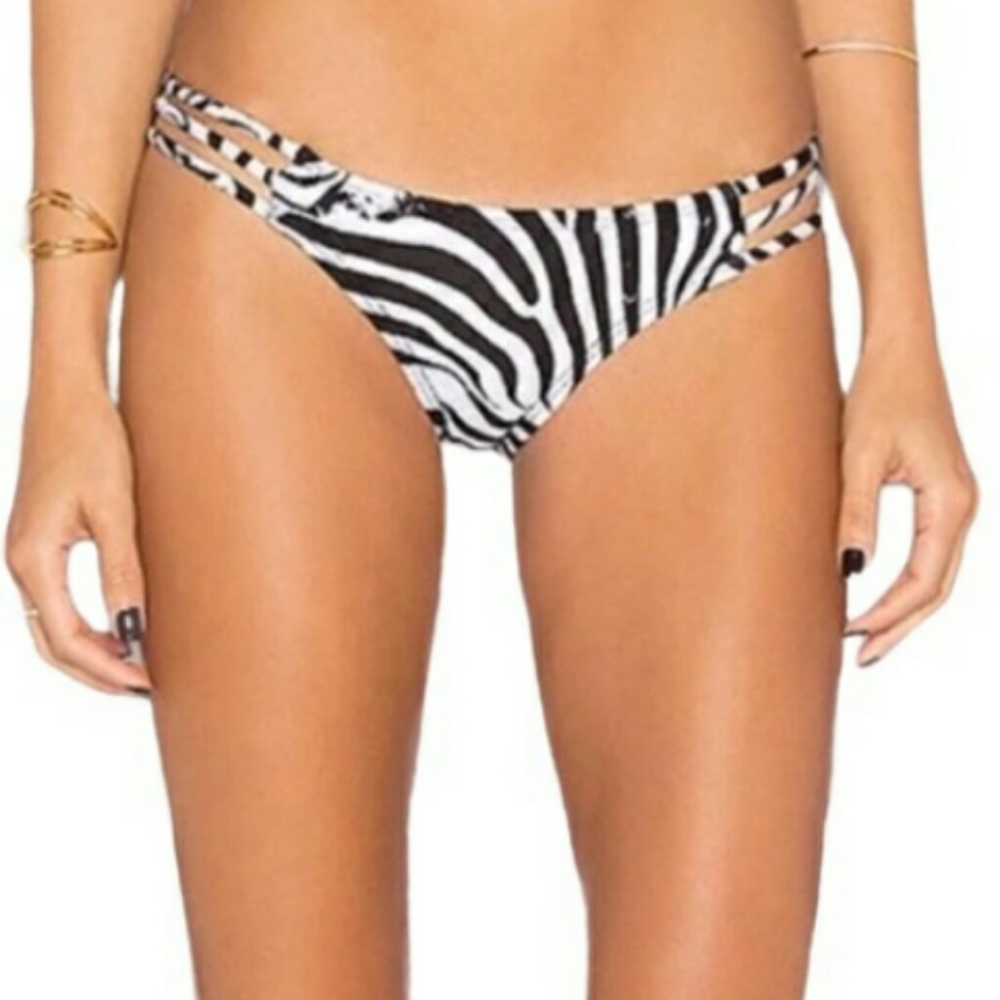 PILYQ African Rays Zebra Print Strappy Cheeky Bikini Bottom L (8-10)